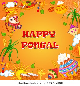 Vector design of Happy Pongal religious traditional festival of Tamil Nadu India celebration background