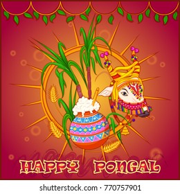 Vector design of Happy Pongal religious traditional festival of Tamil Nadu India celebration background