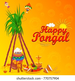 Vector design of Happy Pongal religious traditional festival of Tamil Nadu India celebration background