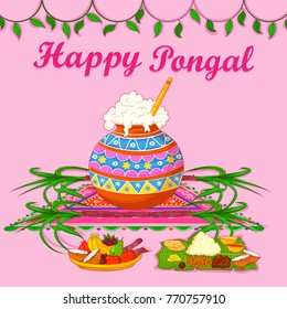 Vector design of Happy Pongal religious traditional festival of Tamil Nadu India celebration background