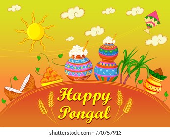 Vector design of Happy Pongal religious traditional festival of Tamil Nadu India celebration background