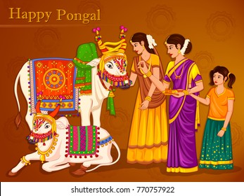 Vector design of Happy Pongal religious traditional festival of Tamil Nadu India celebration background