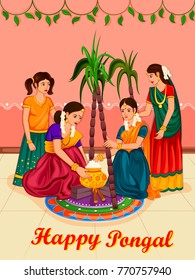 Vector design of Happy Pongal religious traditional festival of Tamil Nadu India celebration background