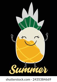Diseño vectorial de la piña de dibujos animados del día de verano feliz con la decoración de la "hora de verano feliz"
