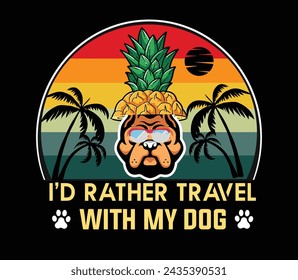 Diseño vectorial de feliz día de verano Dibujos animados perro que lleva gafas de verano Decoración de tiempo de verano Fondos de pantalla Publicidad, etiqueta engomada, camiseta