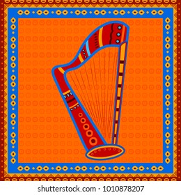 Vector Design Of Harp Music Instrument In India Desi Folk Art Style
