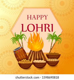 Vector design of harvest festival of Punjab, India Happy Lohri holiday background