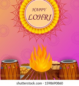 Vector design of harvest festival of Punjab, India Happy Lohri holiday background