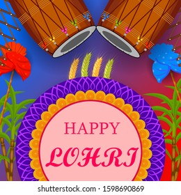Vector design of harvest festival of Punjab, India Happy Lohri holiday background