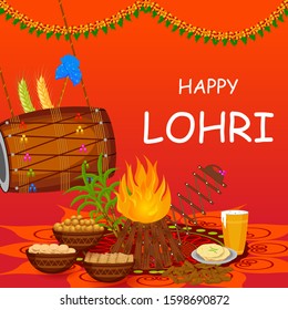 Vector design of harvest festival of Punjab, India Happy Lohri holiday background
