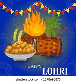 Vector design of harvest festival of Punjab, India Happy Lohri holiday background