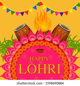 Vector design of harvest festival of Punjab, India Happy Lohri holiday background