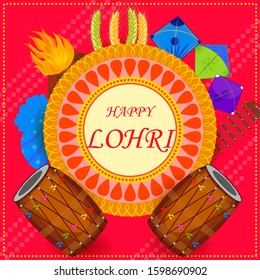 Vector design of harvest festival of Punjab, India Happy Lohri holiday background