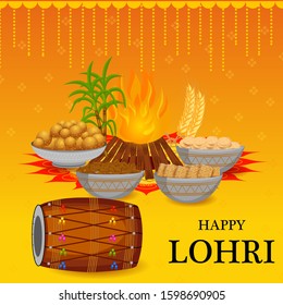 Vector design of harvest festival of Punjab, India Happy Lohri holiday background