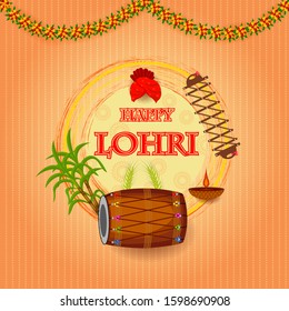 Vector design of harvest festival of Punjab, India Happy Lohri holiday background