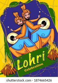 Vector design of harvest festival of Punjab, India Happy Lohri holiday background