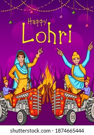 Vector design of harvest festival of Punjab, India Happy Lohri holiday background