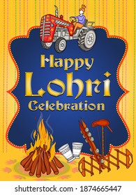 Vector design of harvest festival of Punjab, India Happy Lohri holiday background