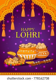 Vector design of harvest festival of Punjab, India Happy Lohri holiday background