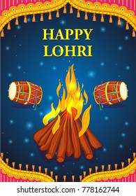 Vector design of harvest festival of Punjab, India Happy Lohri holiday background