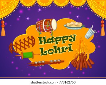 Vector design of harvest festival of Punjab, India Happy Lohri holiday background