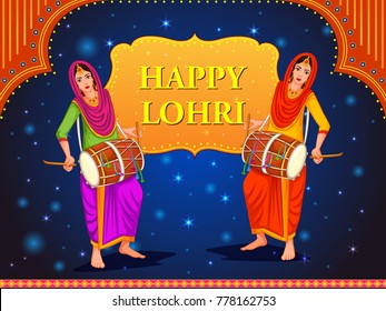 Vector design of harvest festival of Punjab, India Happy Lohri holiday background