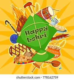 Vector design of harvest festival of Punjab, India Happy Lohri holiday background