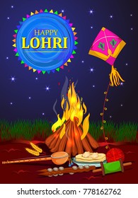 Vector design of harvest festival of Punjab, India Happy Lohri holiday background