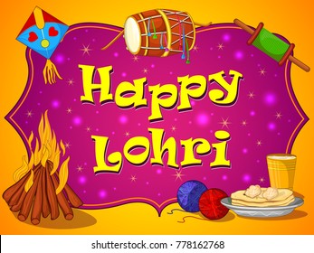 Vector design of harvest festival of Punjab, India Happy Lohri holiday background