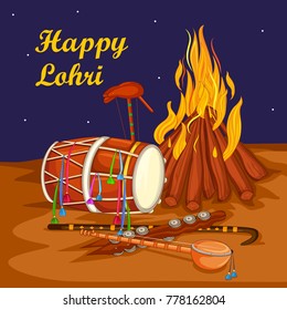 Vector design of harvest festival of Punjab, India Happy Lohri holiday background