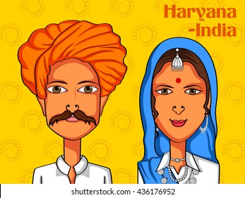 Vector design of Haryanvi Couple in traditional costume of Haryana, India