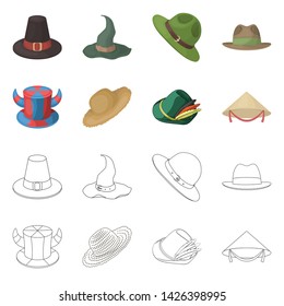 Vector design of hat and cap sign. Set of hat and model stock symbol for web.