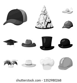 Vector design of hat and helmet icon. Collection of hat and profession stock symbol for web.