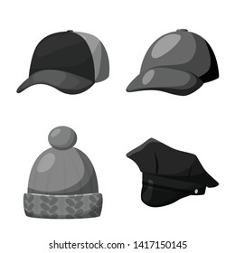 Vector design of hat and helmet icon. Set of hat and profession stock symbol for web.