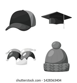 Vector design of hat and helmet icon. Set of hat and profession stock symbol for web.