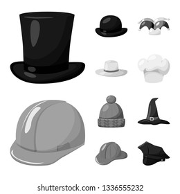 Vector design of hat and helmet sign. Set of hat and profession stock symbol for web.