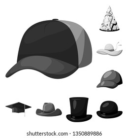 Vector design of hat and helmet sign. Set of hat and profession stock symbol for web.