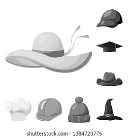Vector design of hat and helmet symbol. Set of hat and profession vector icon for stock.
