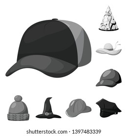 Vector design  hat and helmet symbol. Set  hat and pression stock symbol for web.