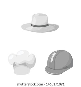 Vector design of hat and helmet symbol. Collection of hat and profession vector icon for stock.