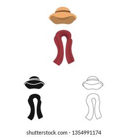 Vector design of hat and scarf sign. Set of hat and stylish stock symbol for web.