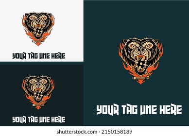 vector design head black bear with flame vector illustration