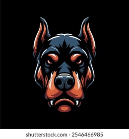 a vector design of the head of a doberman, in front of a black background. Can be used for business logos, kennel or other businesses.