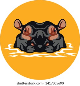 Vector Design of the Head of Hippo on the Water