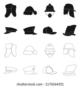 Vector design of headgear and cap icon. Collection of headgear and accessory stock vector illustration.
