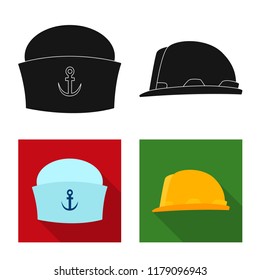 Vector design of headgear and cap icon. Collection of headgear and accessory vector icon for stock.