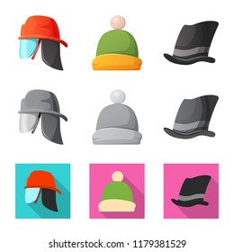 Vector design of headgear and cap icon. Collection of headgear and accessory vector icon for stock.