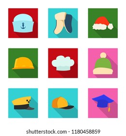 Vector design of headgear and cap icon. Collection of headgear and accessory stock vector illustration.