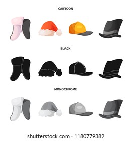 Vector design of headgear and cap icon. Set of headgear and accessory vector icon for stock.