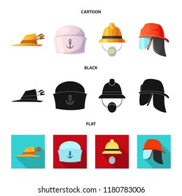 Vector design of headgear and cap icon. Set of headgear and accessory vector icon for stock.
